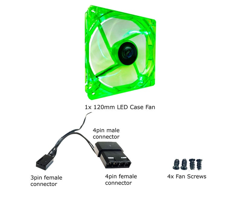 APEVIA مروحة صندوقية صامتة LED خضراء 120 مم 4 دبابيس Molex + 3 دبابيس للوحة الأم APEVIA CF12SL-UGN - Image 4